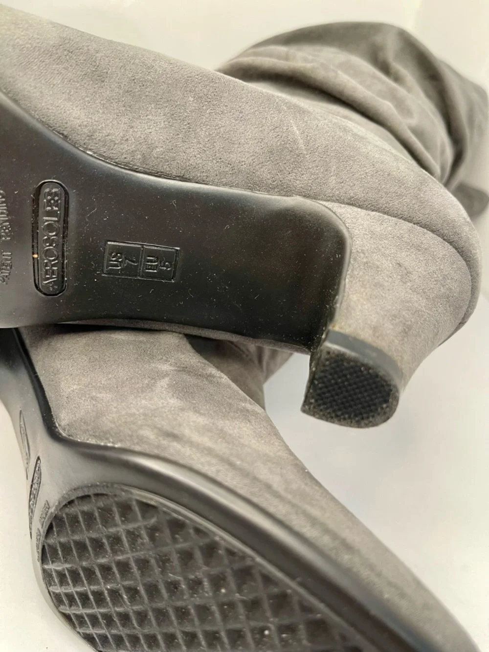 Aerosoles Slouch Boots Womens 7M Gray Running Play Knee High Cone Heels Suede